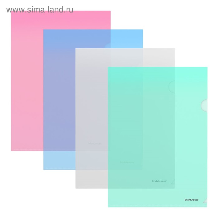 Папка-уголок А4, 160 мкм, Erich Krause Clear Standard L-File, прозрачная, микс - Фото 1