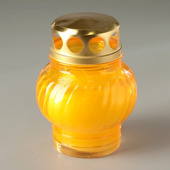 Свеча парафиновая поминальная в стеклянном подсвечнике оранжевом - Фото 1