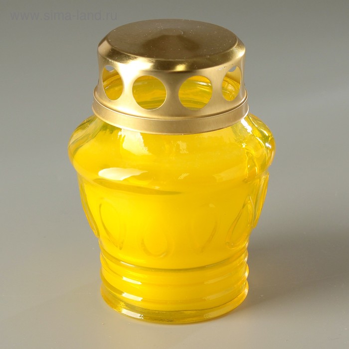 Свеча парафиновая поминальная в стеклянном подсвечнике желтом - Фото 1