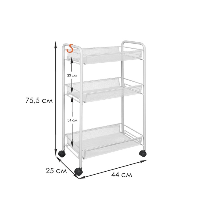 Этажерка «Ладья 2К», 3 яруса, 44×25×75.5 см, на колёсах, светло-серая