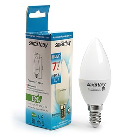Лампа cветодиодная Smartbuy, Е14, C37, 7 Вт, 6000 К, холодный белый свет