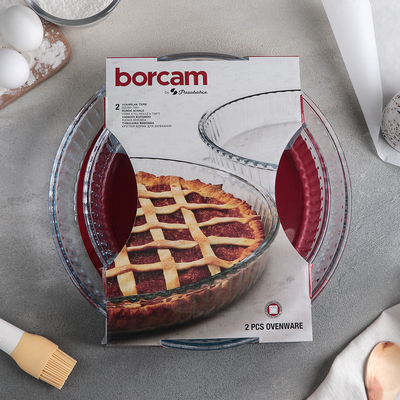 Формы для запекания Paşabahçe Borcam, 2 предмета: 1.6 л, 2.6 л, жаропрочное стекло, прозрачные
