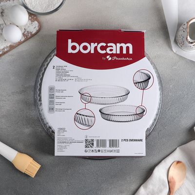 Формы для запекания Paşabahçe Borcam, 2 предмета: 1.6 л, 2.6 л, жаропрочное стекло, прозрачные
