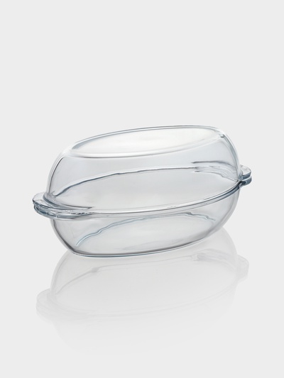 Утятница Paşabahçe Borcam, 2 л, с крышкой-формой, жаропрочное стекло, прозрачная