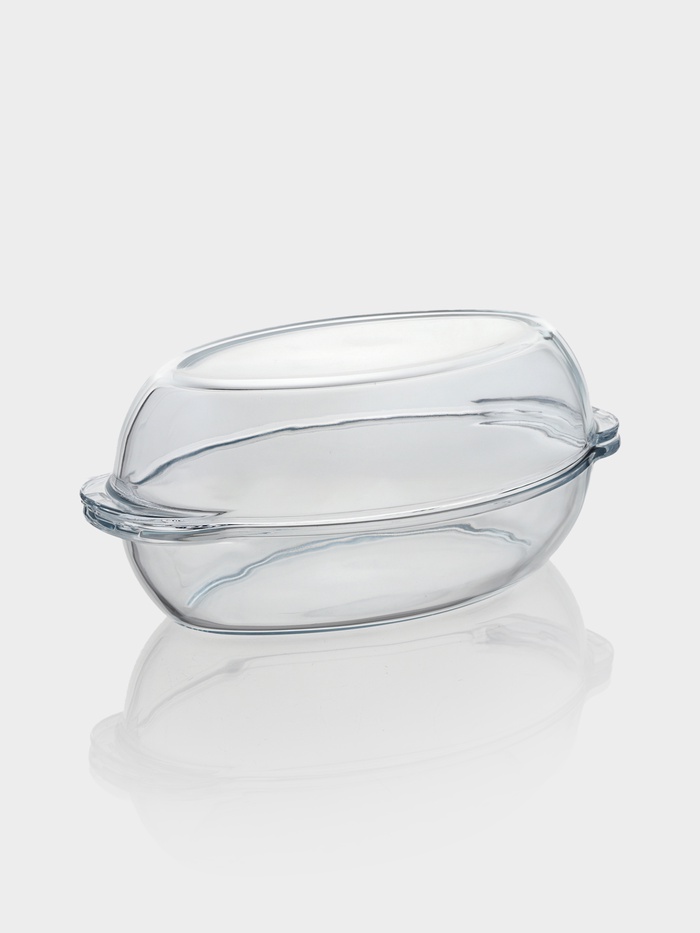 Утятница Paşabahçe Borcam, 2 л, с крышкой-формой, жаропрочное стекло, прозрачная - Фото 1