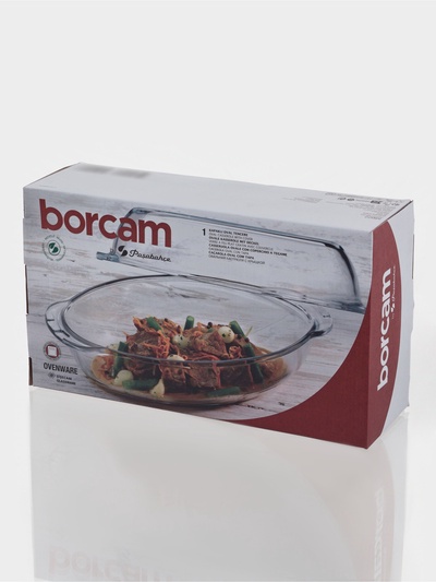 Утятница Paşabahçe Borcam, 2 л, с крышкой-формой, жаропрочное стекло, прозрачная