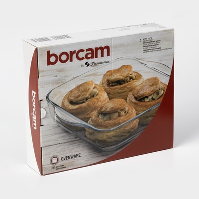 Форма для запекания Paşabahçe Borcam, 2 л, 25.6×22 см, прямоугольная, жаропрочное стекло, прозрачная