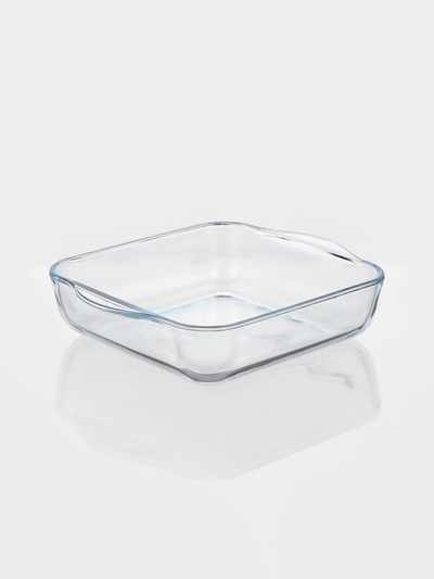 Форма для запекания Paşabahçe Borcam, 2 л, 25.6×22 см, с крышкой, квадратная, жаропрочное стекло, прозрачная