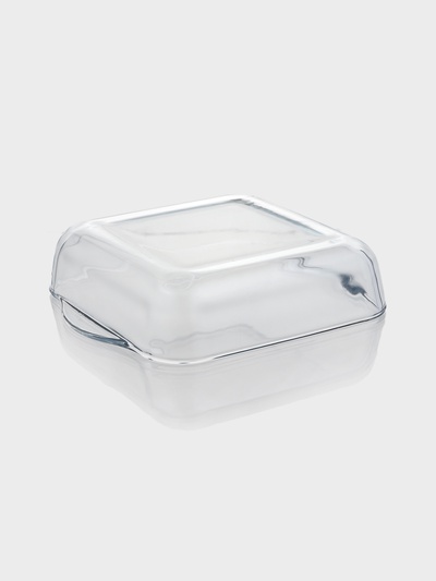 Форма для запекания Paşabahçe Borcam, 2 л, 25.6×22 см, с крышкой, квадратная, жаропрочное стекло, прозрачная