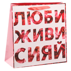 Пакет ламинированный квадратный «ЛЮБИ ЖИВИ СИЯЙ», 30 × 30 × 12 см - Фото 1