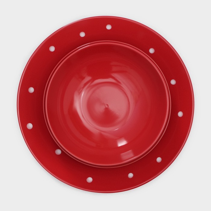 Набор тарелок керамических Доляна «Красный горох», 18 предметов: 6 тарелок d=19 см, 6 тарелок d=27 см, 6 мисок d=19 см, цвет красный - фото 1908367679