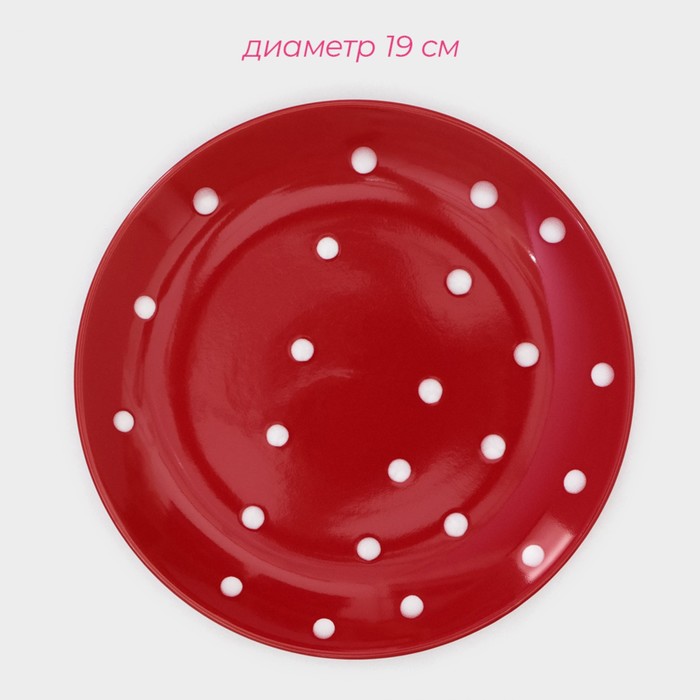 Набор тарелок керамических Доляна «Красный горох», 18 предметов: 6 тарелок d=19 см, 6 тарелок d=27 см, 6 мисок d=19 см, цвет красный - фото 1908367676