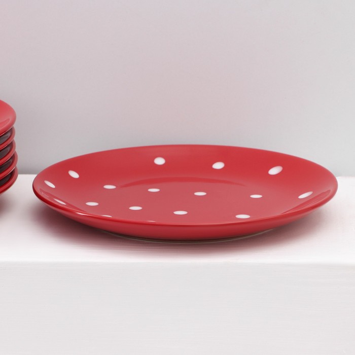 Набор тарелок керамических Доляна «Красный горох», 18 предметов: 6 тарелок d=19 см, 6 тарелок d=27 см, 6 мисок d=19 см, цвет красный - фото 1908367680