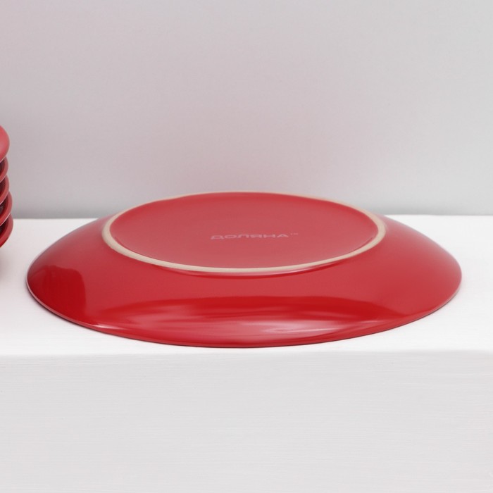 Набор тарелок керамических Доляна «Красный горох», 18 предметов: 6 тарелок d=19 см, 6 тарелок d=27 см, 6 мисок d=19 см, цвет красный - фото 1908367682
