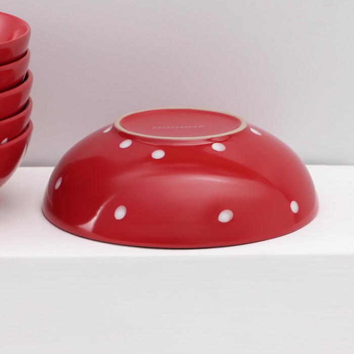 Набор тарелок керамических Доляна «Красный горох», 18 предметов: 6 тарелок d=19 см, 6 тарелок d=27 см, 6 мисок d=19 см, цвет красный - фото 1908367684