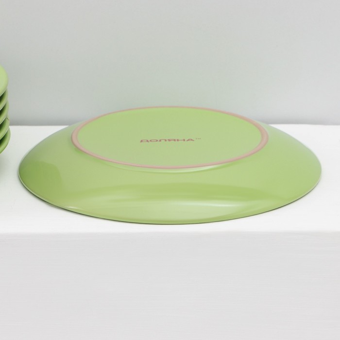 Набор тарелок керамических Доляна «Зелёный горох», 18 предметов: 6 тарелок d=19 см, 6 тарелок d=27 см, 6 мисок d=19 см, цвет зелёный - фото 1908367694