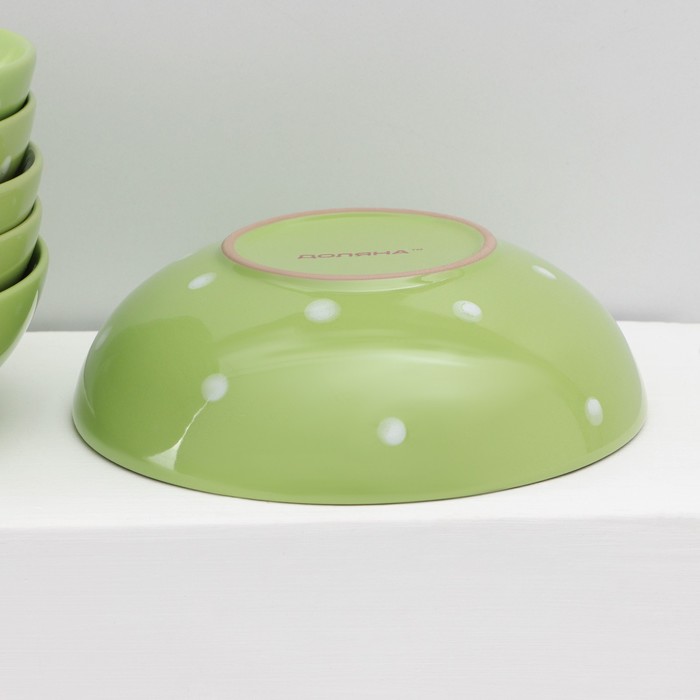Набор тарелок керамических Доляна «Зелёный горох», 18 предметов: 6 тарелок d=19 см, 6 тарелок d=27 см, 6 мисок d=19 см, цвет зелёный - фото 1908367697