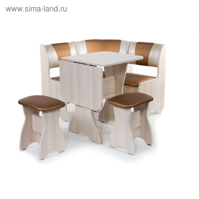 Кухонный уголок универсальный Тюльпан-мини 1000х1000х840 Ясень/Шоколад крем беж - Фото 1