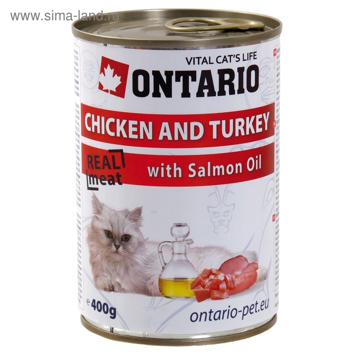 Влажный корм Ontario для кошек, курица и индейка, ж/б, 400г - Фото 1