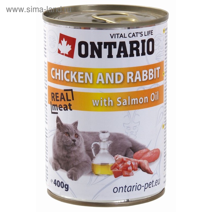 Влажный корм Ontario для кошек, курица и кролик, ж/б, 400 г - Фото 1