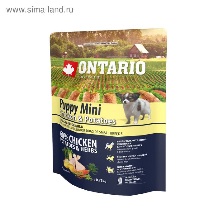 Сухой корм Ontario для щенков малых пород, курица и картофель, 750 г. - Фото 1