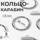 Кольцо-карабин, d=35/45 мм, толщина - 5 мм, 5 шт., цвет серебряный - Фото 1