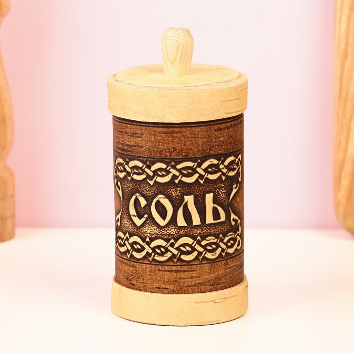 Туес для специй «Соль», 6×6×12 см, береста - Фото 1