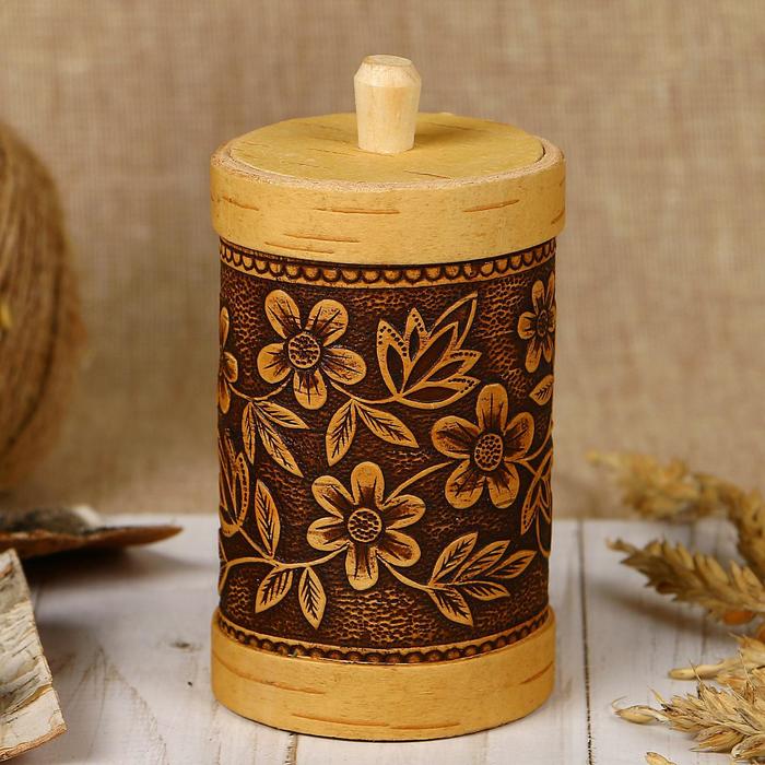 Туес «Цветы», 6×6×12 см, береста - Фото 1