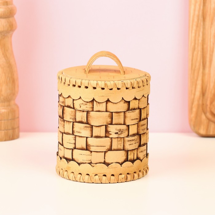 Туес «Велюр», плетеный, банка для хранения, 8×8×12 см, береста - Фото 1