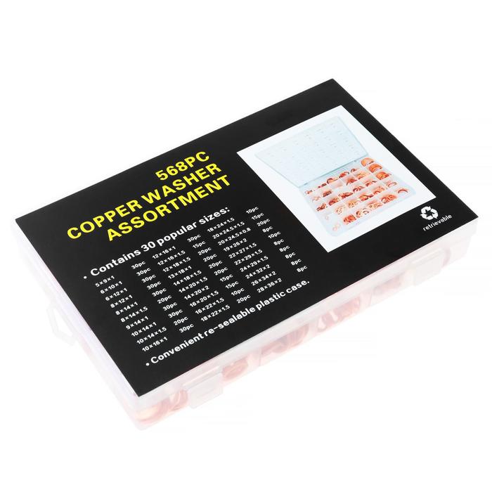 Набор медных прокладок, 30 размеров, 568 шт.