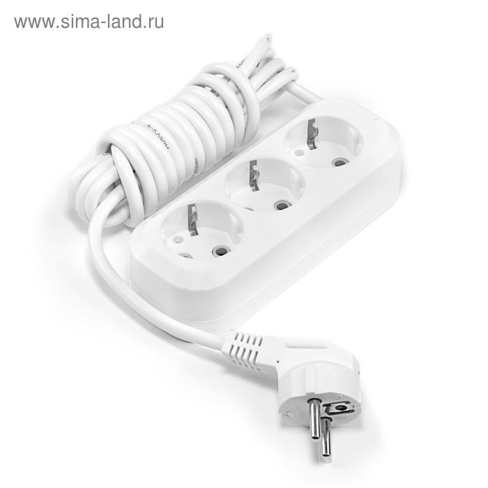 Удлинитель сетевой Smartbuy, 3 розетки, 3 м, 3500 Вт, ПВС 3×1 мм2, 16 А, с заземлением, белый - Фото 1