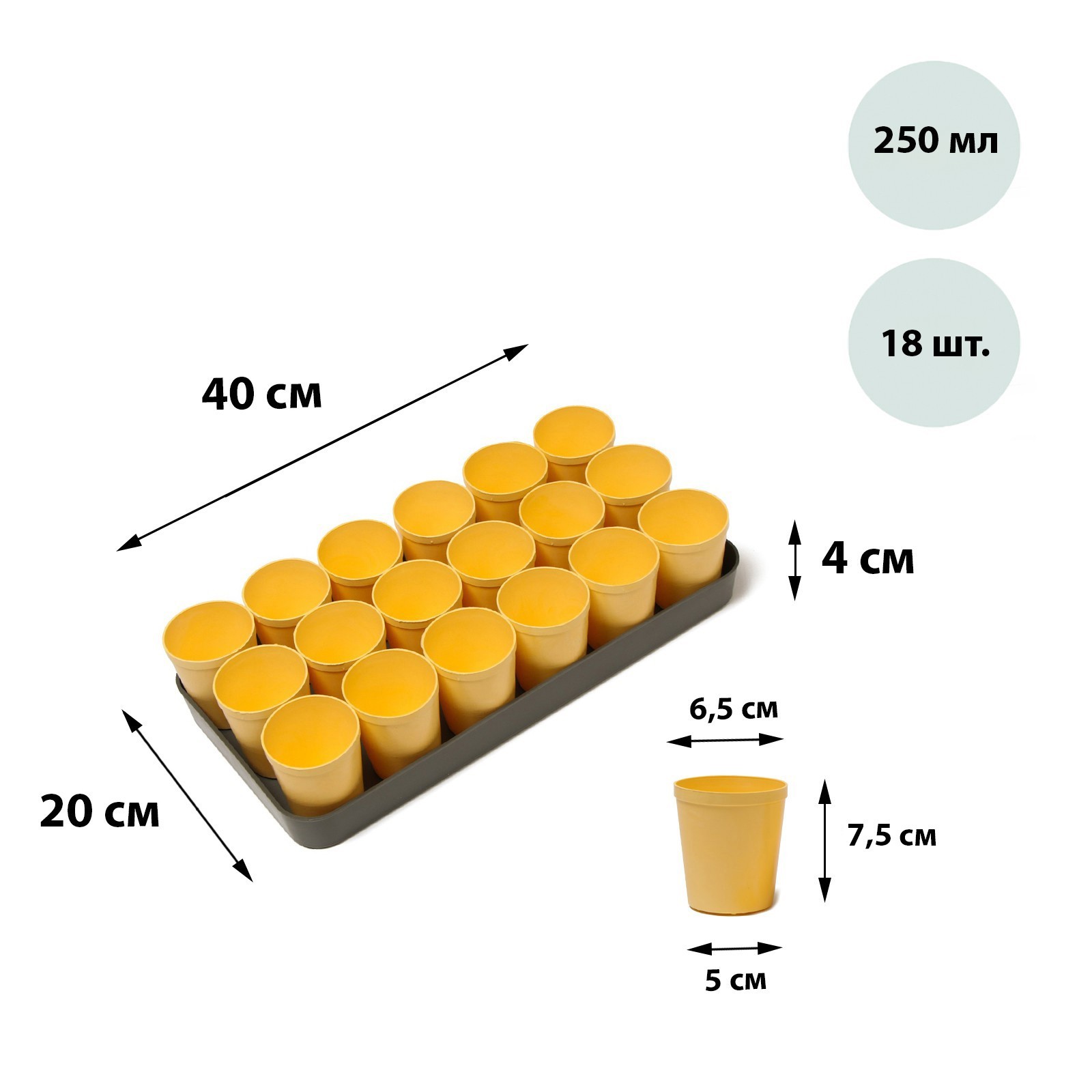 Набор для рассады: стаканы по 250 мл (18 шт.), поддон 40 × 20 см, цвет ...