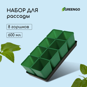 Набор для рассады: стаканы по 600 мл (8 шт.), поддон 36 × 18 см, цвет МИКС, Greengo 3341027