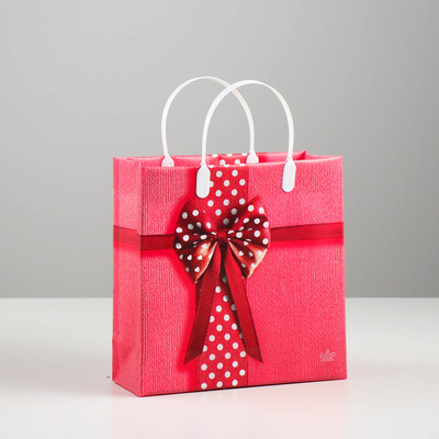 Пакет "Бантик в горошек", мягкий пластик, 24 х 23,5 х 9 см, 140 мкм