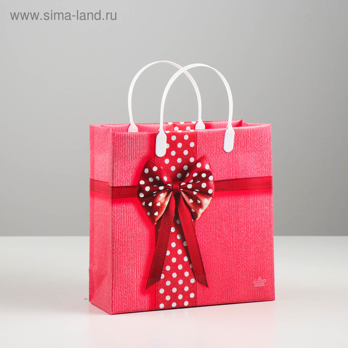 Пакет "Бантик в горошек", мягкий пластик, 24 х 23,5 х 9 см, 140 мкм - Фото 1
