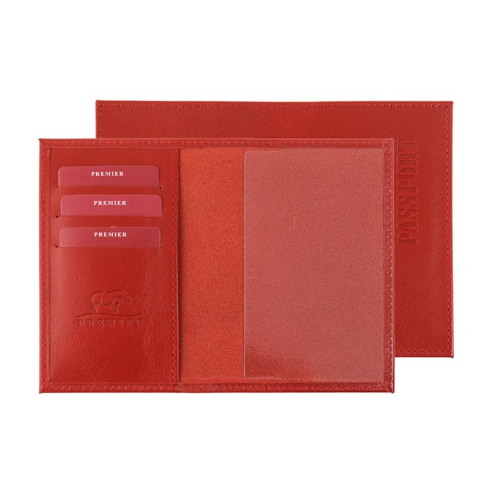 Обложка для паспорта, отдел для карт, цвет красный - Фото 1