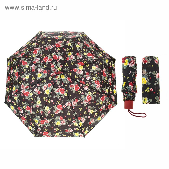 Зонт механический "Цветы", R=44см, цвет чёрный