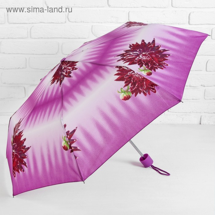 Зонт механический «Цветы», 3 сложения, 8 спиц, R = 44 см, цвет розовый/белый - Фото 1