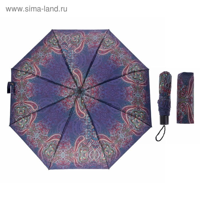 Зонт механический "Узоры", R=45см, цвет синий - Фото 1