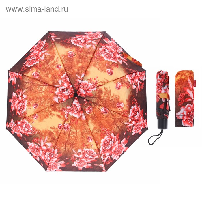 Зонт механический "Цветы", R=45см, цвет оранжевый - Фото 1