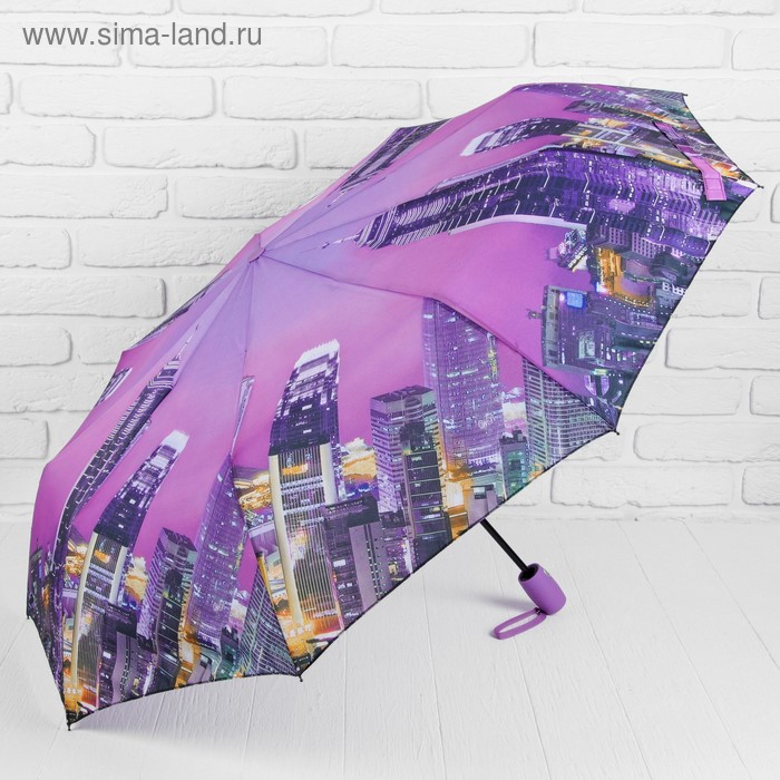 Зонт автоматический, 3 сложения, 9 спиц, R = 51 см, цвет сиреневый - Фото 1