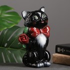 Копилка "Котик малый с розой" чёрный, 20см - фото 8376237