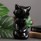 Копилка "Котик малый с розой" чёрный, 20см - фото 8376239