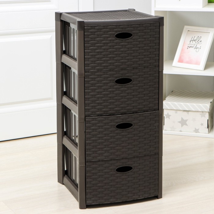 Комод 4-х секционный «Стиль ротанг», коричневый - Фото 1