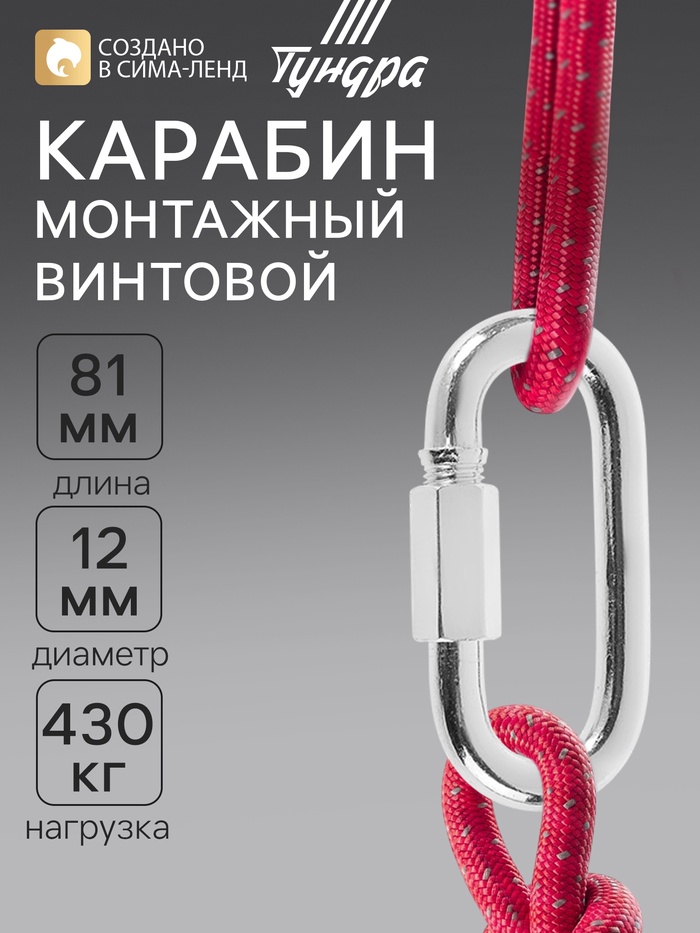 Карабин винтовой ТУНДРА krep, М12, оцинкованный - Фото 1