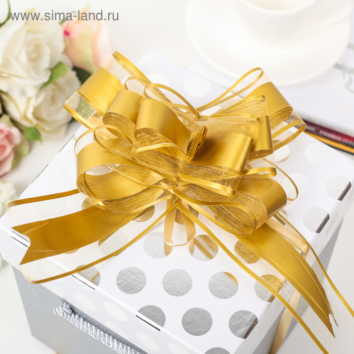 Подарочный Бант - бабочка No5, золотистый, для упаковки подарков - Фото 1