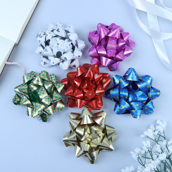 Подарочный Бант - звезда №10 набор 6 шт., для упаковки подарков, МИКС - Фото 1