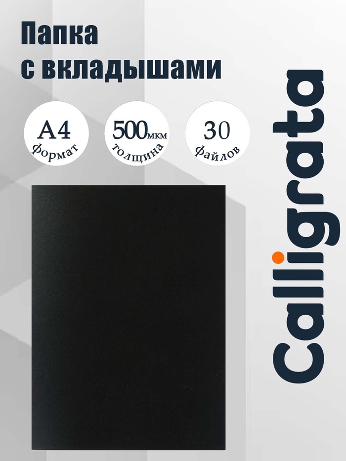 Папка с 30 вкладышами А4, 500 мкм, Calligrata, текстура «песок», чёрная - Фото 1