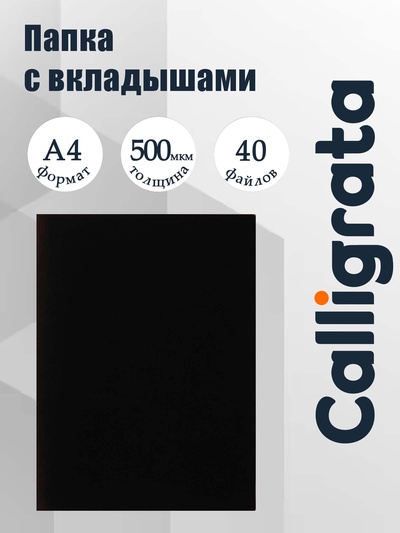 Папка с 40 вкладышами А4, 500 мкм, Calligrata, текстура «песок», чёрная