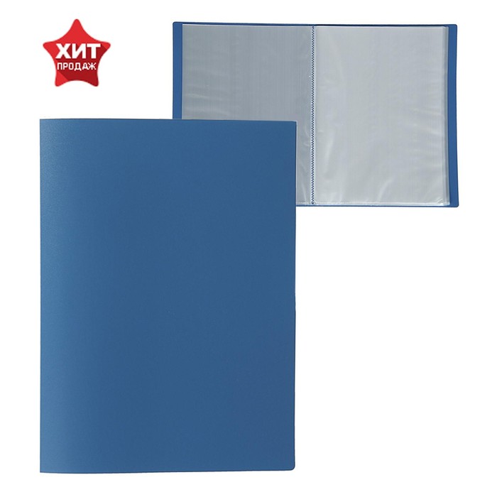 Папка с 60 вкладышами А4, 500 мкм, Calligrata, текстура «песок», синяя - Фото 1